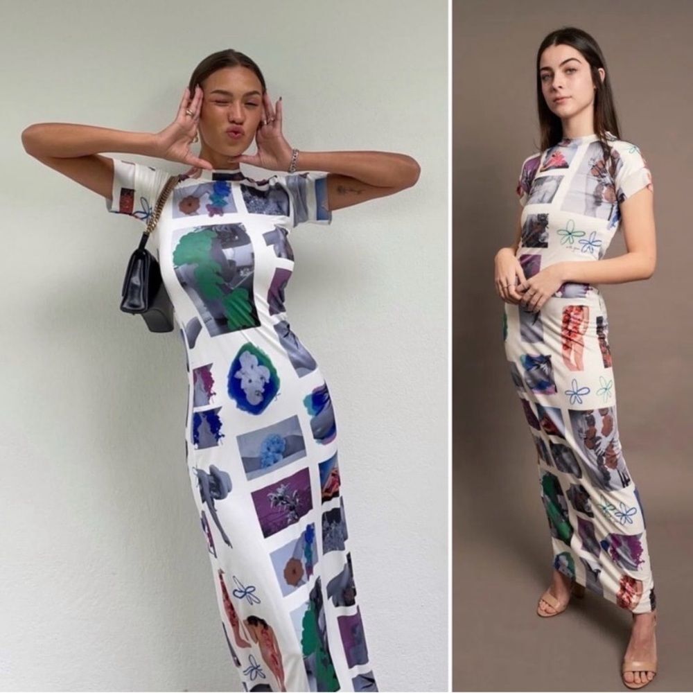 WITH JEAN Artwork Print Morph Maxi Dress in Floral Mimicry Size XXS - Picture 3 of 11